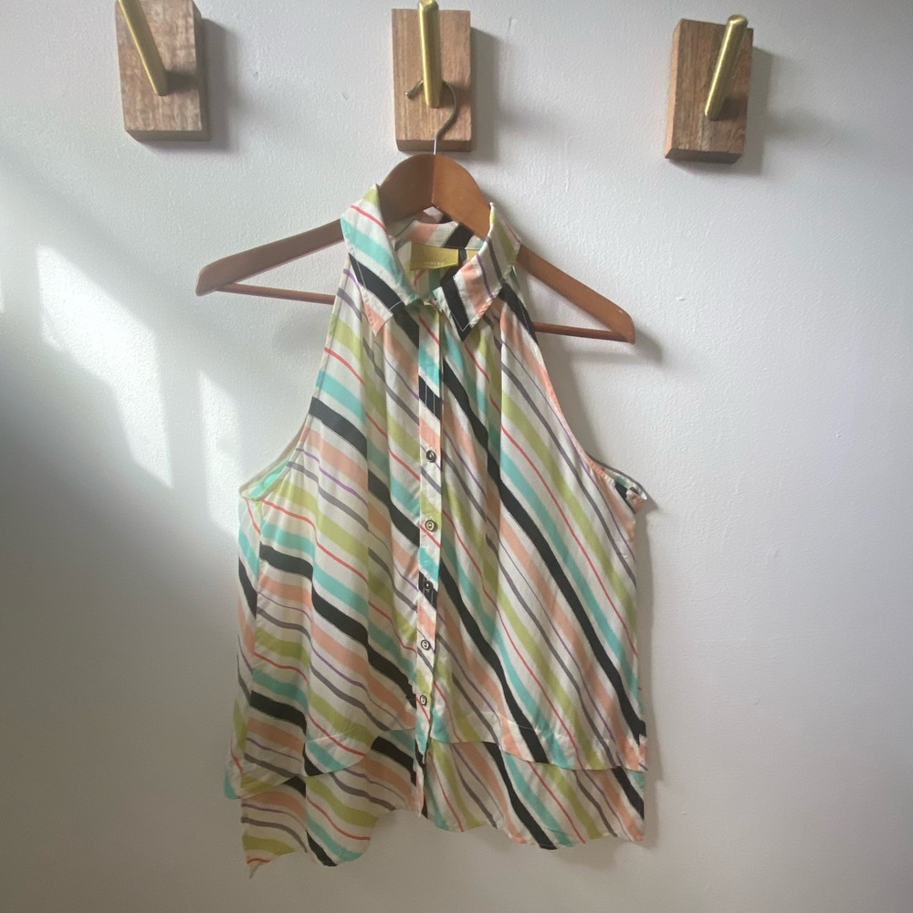 Anthropologie-Maeve EUC sleeveless striped button down trapeze top. Size 6.